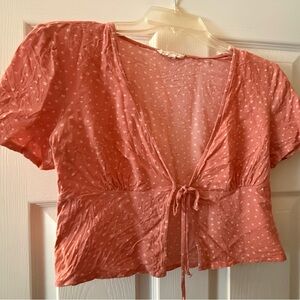 La Hearts Coral Tie-Front Blouse